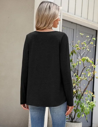 Vista 7 de Zeagoo Camisas de manga larga para mujer, blusas casuales con cuello en V
