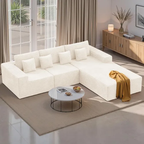 Vista 14 de Sofás modulares seccionales de nube de 111 pulgadas con chaise en forma de L, sofá sin estructura tapizado de asiento profundo para sala de estar