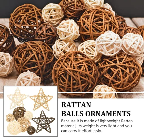 Vista 4 de FOMIYES Bolas de mimbre decorativas naturales, bolas de ratán de mimbre de estrella, 9 piezas, relleno de jarrón, ramitas decorativas, esferas