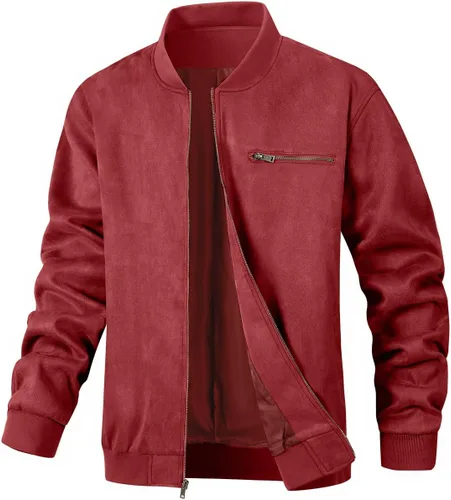 Vista 9 de Chaqueta bomber de gamuza para hombre, casual, ligera, vintage, abrigo universitario