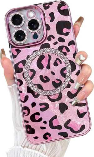 Vista 20 de Fiyart Diseñado para iPhone 16 Pro Max, Funda Compatible con MagSafe, Estampado de Guepardo, Placa de Protección de Cámara, Magnético, Brillante