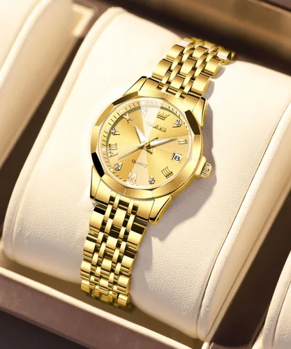 Vista 7 de OLEVS Reloj de pulsera para mujer, elegante, con diamantes, analógico, de cuarzo, de dos tonos, de acero inoxidable, impermeable, luminoso, regalo