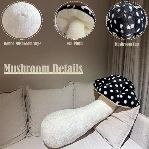 Vista 3 de Almohada de hongo de felpa Hofun4U - Almohada larga rellena con forma de hongo de 30 pulgadas - Almohada rellena con forma de hongo - Decoración