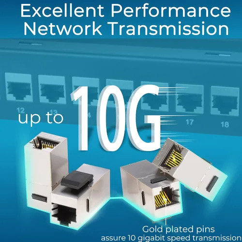 Vista 4 de Rapink Panel de conexiones de 24 puertos Cat7 con soporte Keystone 10G en línea, panel de conexión acoplador blindado STP de 19 pulgadas con barra