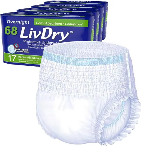 Vista 19 de LivDry Ropa interior para incontinencia XS para adultos, absorción de comodidad durante la noche, protección contra fugas, talla XS, paquete de 22