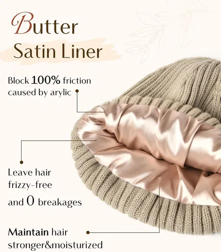 Vista 2 de YANIBEST Sombreros de invierno para mujer, gorro con forro de satén para clima frío, gorro para mujeres y hombres, sombreros de punto cálidos