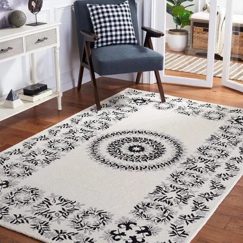 Vista 14 de SAFAVIEH Empire Collection - Alfombra de pasillo, 2 pies 3 pulgadas x 9 pies, negro y marfil, lana de medallón hecha a mano, ideal para zonas