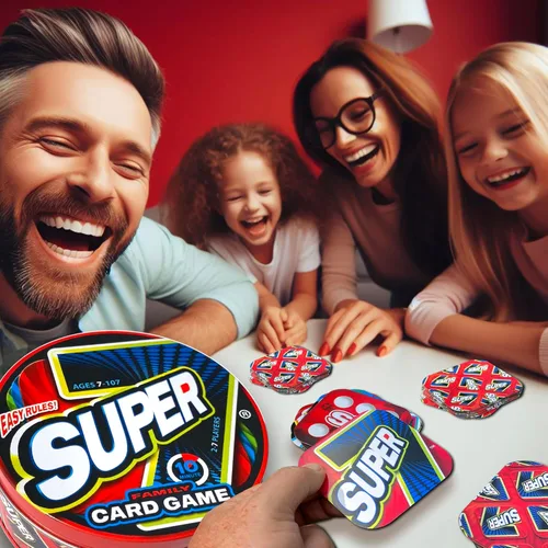 Vista 2 de Juego de Cartas Familiar Colectivo Super 7 en Lata – para Niños y Adultos, Noche de Juegos Familiares, Juegos Rápidos, Fácil de Aprender, 2-7