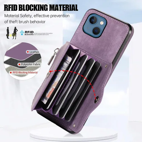 Vista 4 de Asuwish Funda de teléfono para iPhone 13 Mini con protector de pantalla de vidrio templado y correa cruzada para la muñeca con cordón para tarjetas