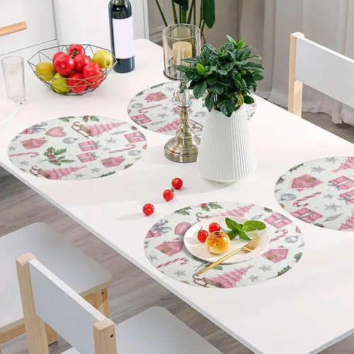 Vista 6 de Pink Christmas Trees Table Placemats, Non Slip Washable Placemats Dining for Kitchen Table one sizex1