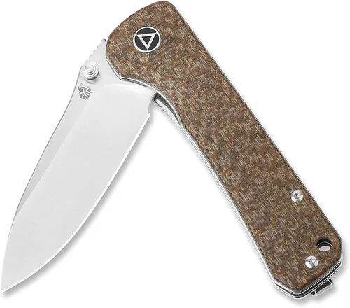 Vista 2 de QSP Hawk - Cuchillo de bolsillo plegable, 3.22 pulgadas Sandvik 14C28N Cuchillo EDC de hoja de satén de dos tonos, mango de micarta áspero marrón