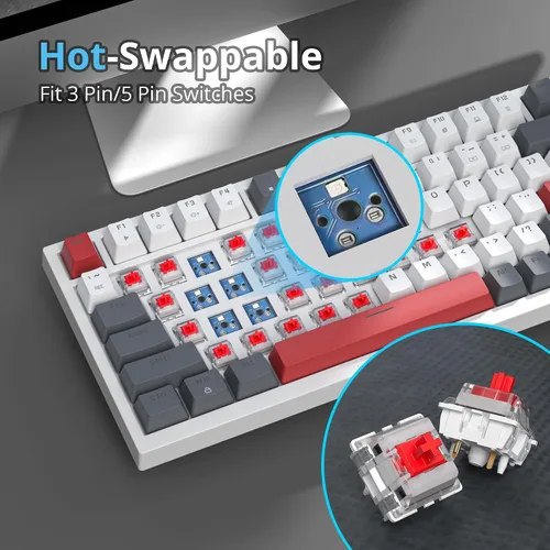Vista 4 de Junta de teclado 75% montada con almohadillas absorbentes de sonido, teclado mecánico RGB compacto de 82 teclas con cable para juegos, enchufe