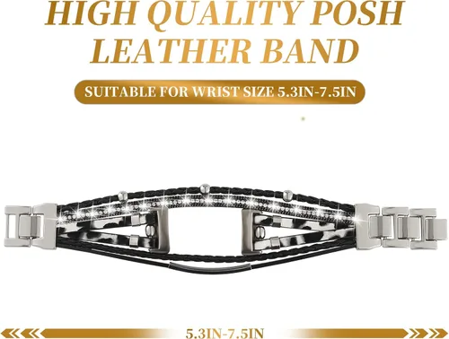 Vista 3 de Leather Bands Compatible with Fitbit Charge 6/Charge 5 Bands for Women, Boho Handmade Multilayer Wrap Bracelets Jewelry Strap Replacement for Charge