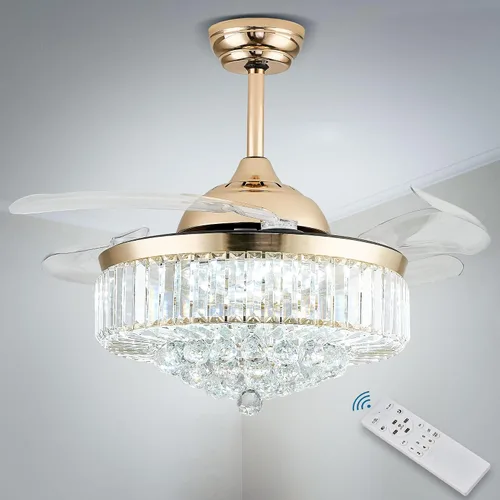 Vista 11 de Ventilador de techo LED de cristal de 22 pulgadas con luz, lámparas pequeñas regulables de 6 velocidades con temporizador, ventilador Chandeleir