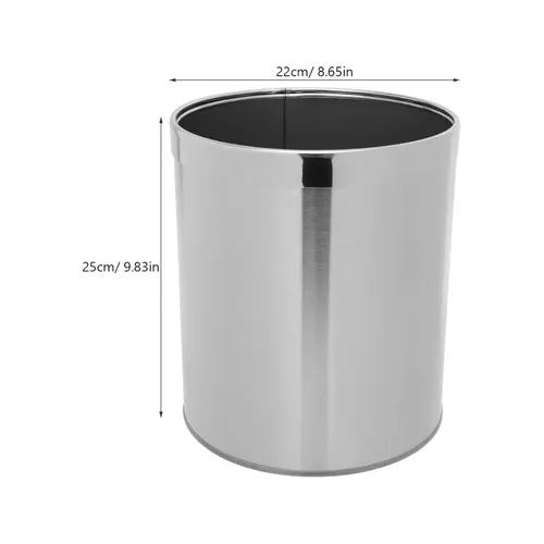 Vista 6 de Cabilock Cubo de basura redondo de acero inoxidable con anillo, contenedor de basura con parte superior abierta, contenedor de basura para el hogar