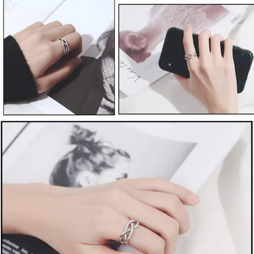 Vista 33 de CANDYFANCY Anillo de nudo celta de plata de ley 925 abierto para el dedo medio nudillo para mujer, tamaño ajustable 4-7
