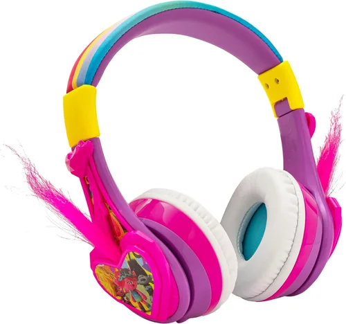 Vista 5 de eKids Trolls Band Together - Auriculares Bluetooth para niños, auriculares inalámbricos con micrófono, incluye cable auxiliar, reducción de volumen