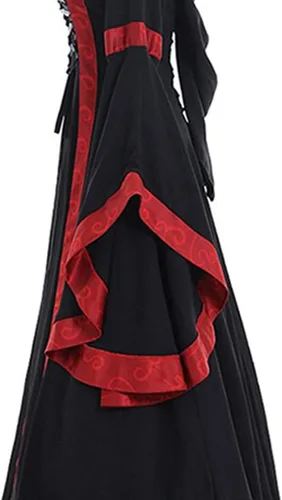 Vista 6 de Midevil - Disfraz renacentista para mujer, talla grande, vestido gótico, manga acampanada, disfraces de Halloween, vestidos de hadas Ren vintage