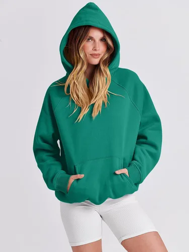 Vista 5 de Caracilia Sudaderas con capucha de gran tamaño para mujer, de manga larga, de vellón, sin botones, 2024, trajes de otoño, ropa para adolescentes