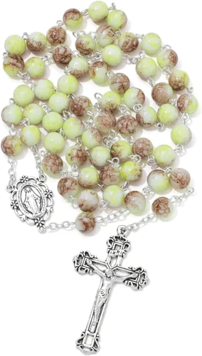 Vista 82 de KOMI Rosario de cuentas católicas para mujer, collar de cuentas de rosario con cruz de crucifijo, perlas de cristal, rosario, rosarios, católicos