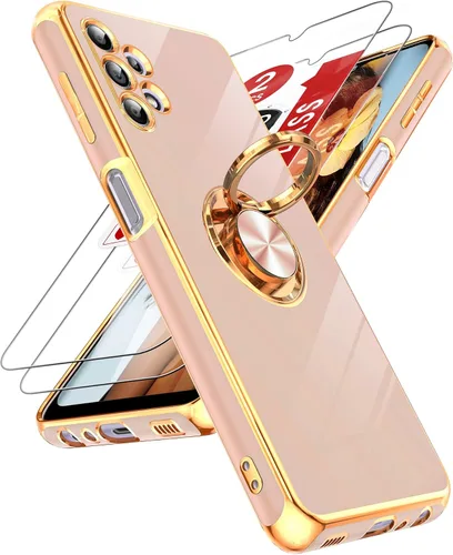 Vista 36 de LeYi Funda para teléfono Galaxy A12: con protector de pantalla de vidrio templado [paquete de 2] Soporte de anillo giratorio de 360°, soporte Rosa