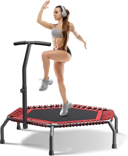 Vista 11 de Trampolín de rebote de 40 pulgadas/48 pulgadas para adultos con cuerdas elásticas, rebote de ejercicio para adultos para entrenamiento en interiores