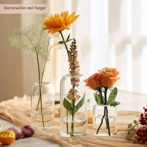 Vista 2 de ComSaf Juego de 12 jarrones de flores pequeños, jarrones de cristal a granel, jarrones transparentes para flor, centro de mesa de decoración