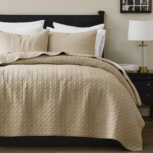 Vista 17 de palassio - Juego de ropa de cama, 100% algodón, tamaño individual, 1 fundas de almohada, colcha ligera texturizada, estilo chic desgastado, suave