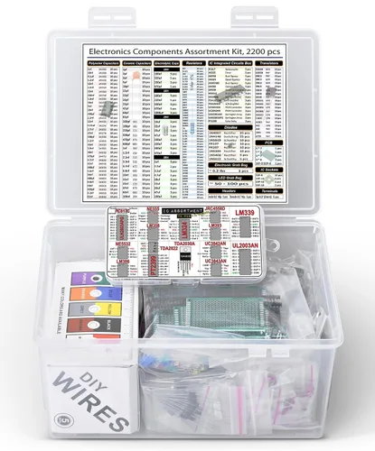 Vista 2 de Kit surtido de componentes, bolsa de agarre, IC, Opamp,Resistencias, Condensadores de poliéster, LED, PCB, diodos, transistores, 2200 piezas