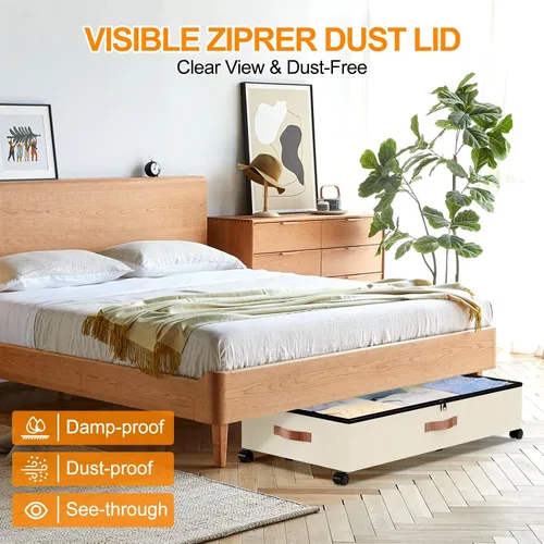 Vista 9 de Almacenamiento debajo de la cama con ruedas, paquete de 2 contenedores de almacenamiento debajo de la cama con tapas transparentes, XXL 65L debajo