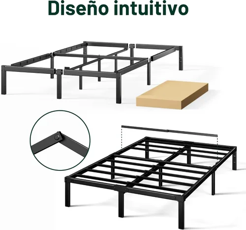 Vista 4 de Zinus Elias - Marco de cama de plataforma metálica de 14 pulgadas, soporte de acero, no necesita somier, fácil montaje, tamaño individual Negro