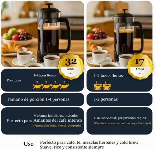 Vista 4 de ESPRO P3 Cafetera de prensa francesa, 17 onzas, negro, prensa de filtro doble micro Grit-Free Coffee Press, Thicker Borosilicate Heat Resistant