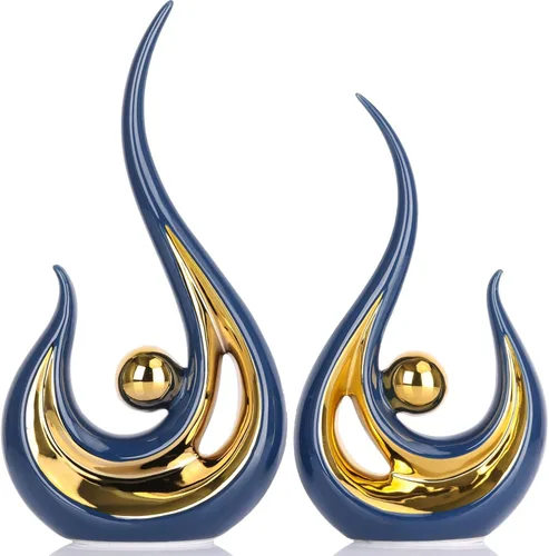 Vista 9 de XMGZQ 2 piezas Estatua de Arte Abstracto Moderno en Negro y Oro para Decoración de Mesa, Elegante Estatua de Cerámica para Acento de Decoración