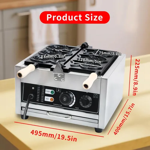 Vista 2 de Taiyaki - Máquina eléctrica Taiyaki para hacer gofres de pescado, 3 piezas, revestimiento de teflón antiadherente, hierro en forma de pescado, 110