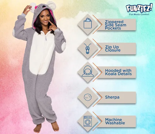 Vista 4 de FUNZIEZ! - Mameluco para adultos, disfraz de animal de Halloween, traje de cosplay de felpa de una pieza, para mujeres y hombres