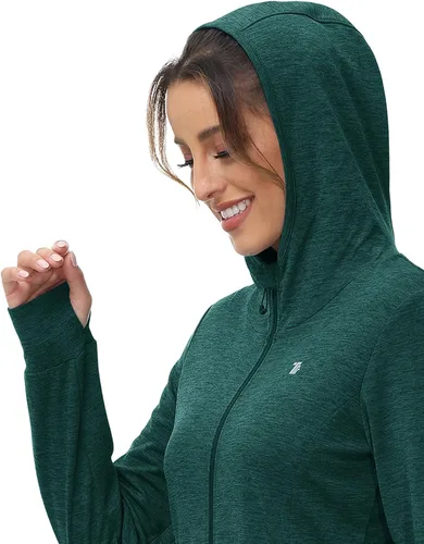 Vista 25 de TBMPOY Chaquetas con capucha y protección solar UPF 50+ para mujer, ligeras, de manga larga, para senderismo, exteriores, con cremallera completa