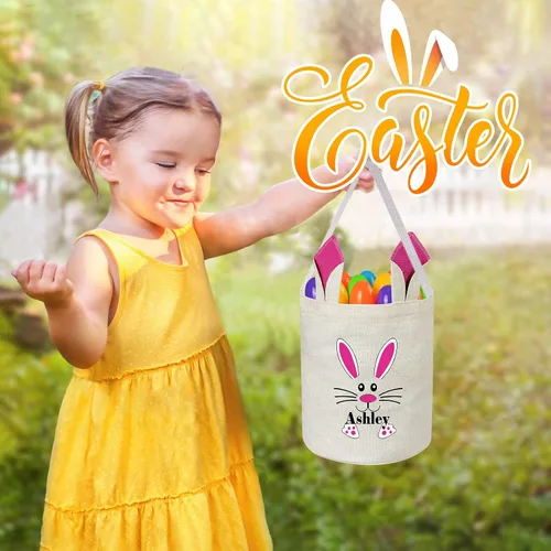 Vista 4 de Canasta de Pascua para niños, cesta de caza de huevos de Pascua, cesta de conejo de Pascua, regalos de Pascua, cesta de huevos de Pascua, cesta