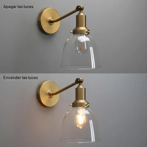 Vista 3 de PERMO Industrial Vintage Slope Pole Wall Mount Single Sconce with 6.7" Oval Dome Clear Glass Shade Antique Gold Wall Sconce Light Fixture