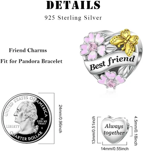 Vista 5 de DALARAN 925 Sterling Silver Mother Daughter Sister Wife Friend Grandma Charms Bead for Charm Bracelet Necklace