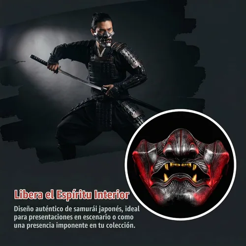 Vista 4 de Abaodam Oni - Máscara de demonio Hannya de media cara de samurái japonés