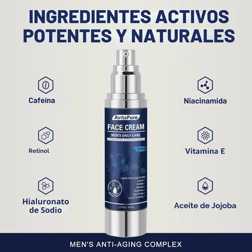 Vista 3 de Crema facial 6 en 1 para hombres – Crema facial antienvejecimiento para hombre con cafeína y retinol para reafirmar, hidratar y refrescar la piel