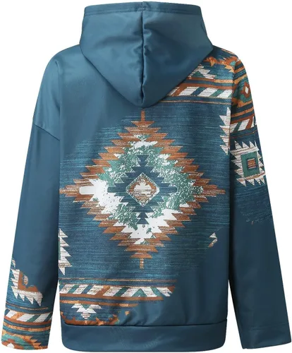 Vista 6 de Ceboyel Women Western Aztec Hoodies Drawstring Sweatshirt Pullover Ethnic Vintage Graphic Shirts Tops Causal Fall Clothes