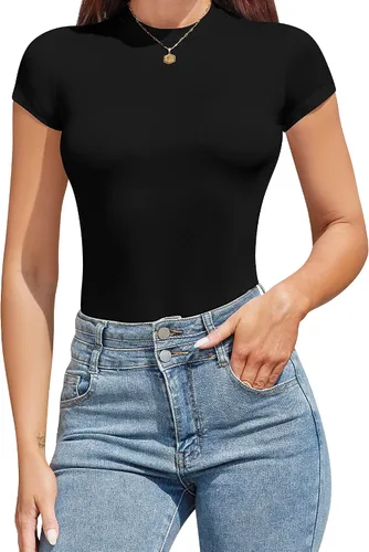 Vista 5 de 3 piezas de body de manga corta para mujer, cuello redondo, ajustado, básico, camisetas