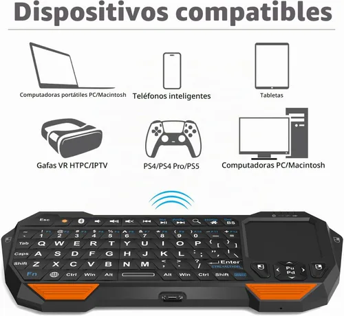 Vista 5 de Fosmon Mini teclado Bluetooth (teclado QWERTY), inalámbrico, portátil, con panel táctil, compatible con Apple TV, Amazon Fire Stick, PS4, PS4 Pro