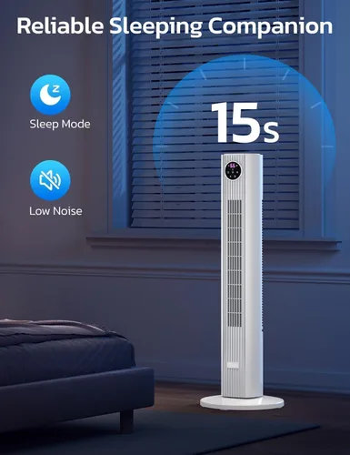 Vista 2 de ZAFRO Ventilador de torre para dormitorio, ventilador oscilante de 90° con 4 modos, 3 velocidades, velocidad de 25 pies/s, temporizador de 12 horas