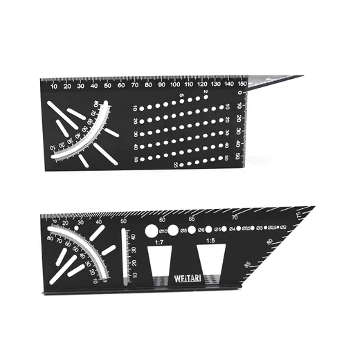Vista 3 de Regla de medición de tamaño cuadrado de carpintería de aleación de aluminio, herramienta de medición de ángulo de inglete 3D, medidor de regla