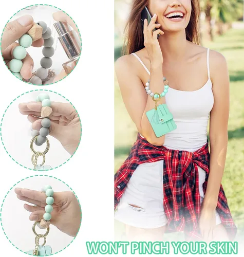 Vista 5 de YUOROS Llavero billetera cartera de pulsera para mujer llavero pulsera tarjetero