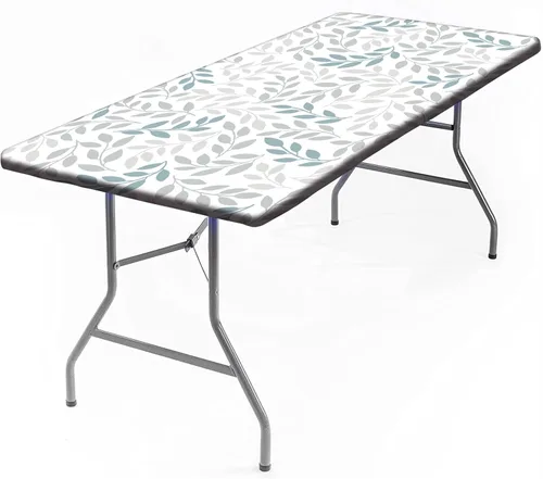 Vista 15 de Mantel rectangular elástico ajustable, con textura de madera de granja, cubierta de mesa de poliéster para mesa de bufé, picnic, cafeterías Mantel