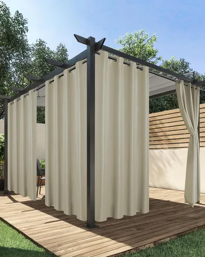 Vista 25 de HolidayIdeas Cortinas impermeables para patio, 4 paneles, 54 x 84 pulgadas, protección de privacidad y filtrado de luz, cortinas exteriores con Negro