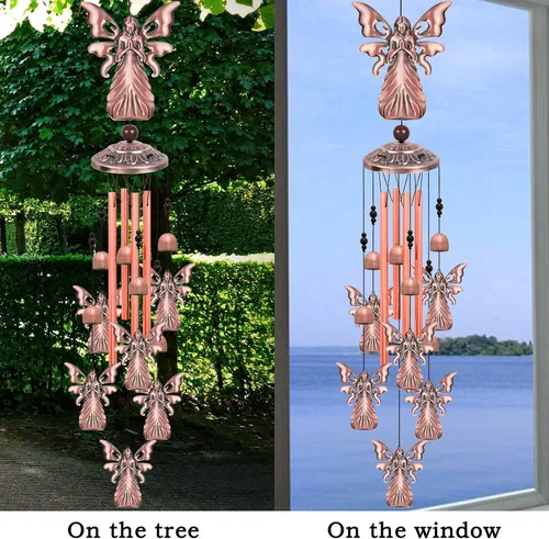 Vista 6 de Campanillas de viento de ángel para exteriores, regalos para mamá, abuela y familia, atrapa viento de música, adornos de ángeles móviles, campanas